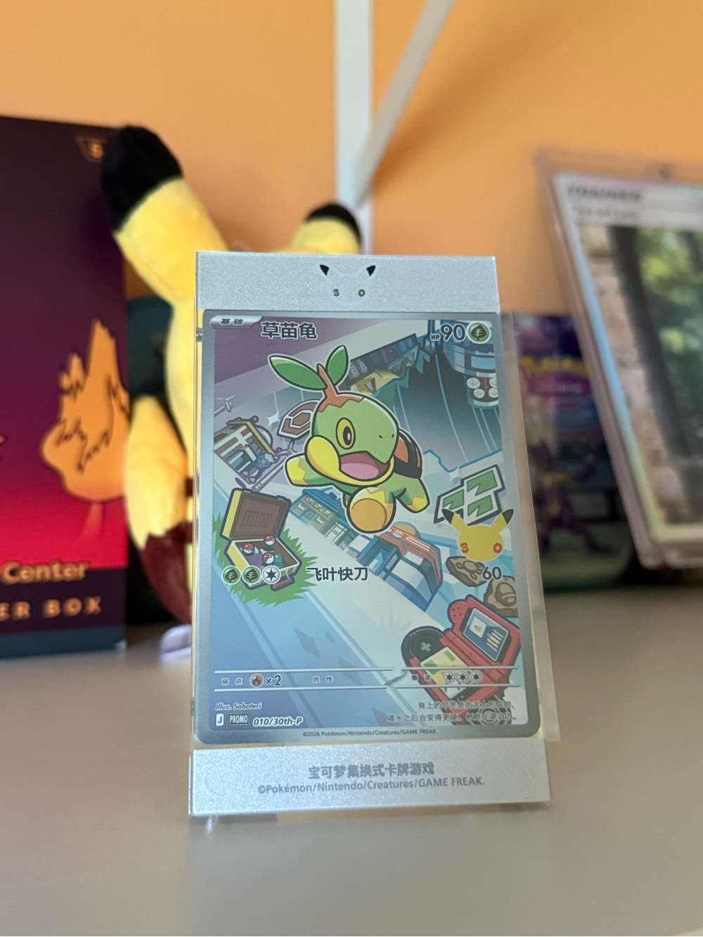 Turtwig Pokémon Card in Silver Display Stand